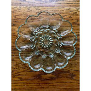 Vtg Crystal Glass Deviled Egg Relish Tray Oyster Glass Serving Plate EUC